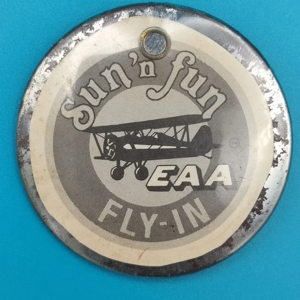 EAA FLY-IN Vintage Pin Button Pinback Aviation Small Prop Plane Bi-Wing Air Show